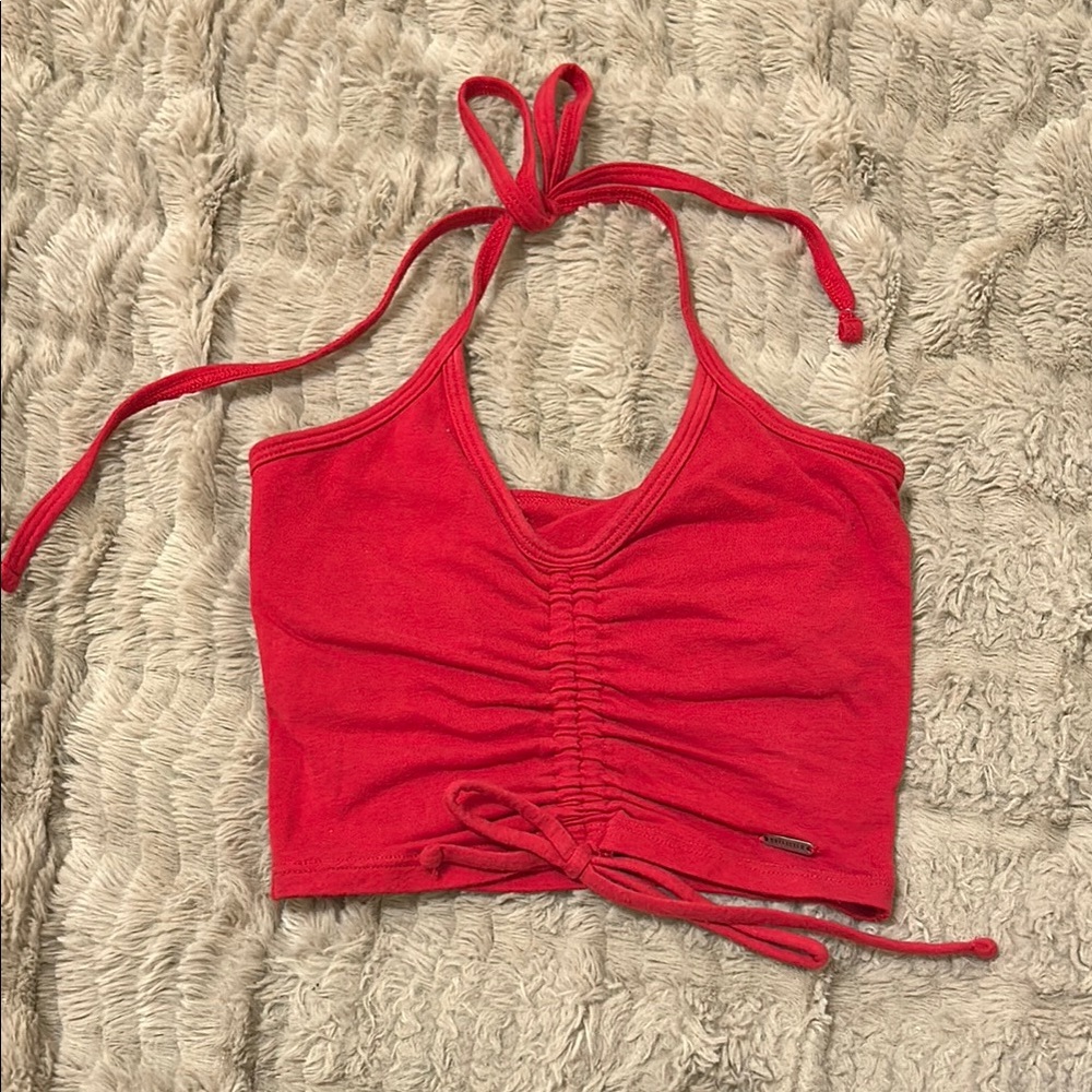 Hollister Red Ruched Crop Tank Top